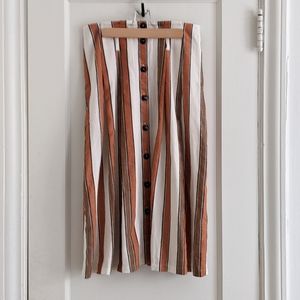 Sezane Amandine skirt in ecru/rust/coffee stripes